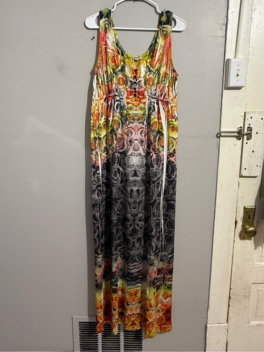 One World Womens Medium Maxi Dress Multicolor Floral Abstract Sleeveless Boho